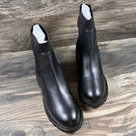 NIB Steve Madden 9.5M Hutch Stretch Lug Sole Chelsea Boots Black Faux Leather - Picture 4 of 11